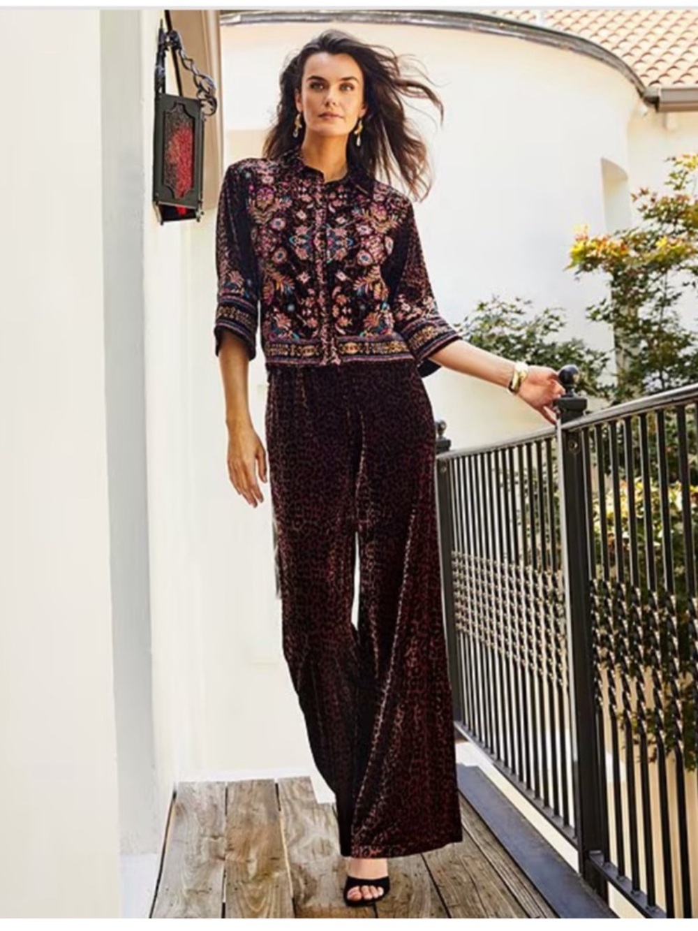 NWT JOHNNY WAS Coordinating Leopard Print Velvet Wide Leg Pants